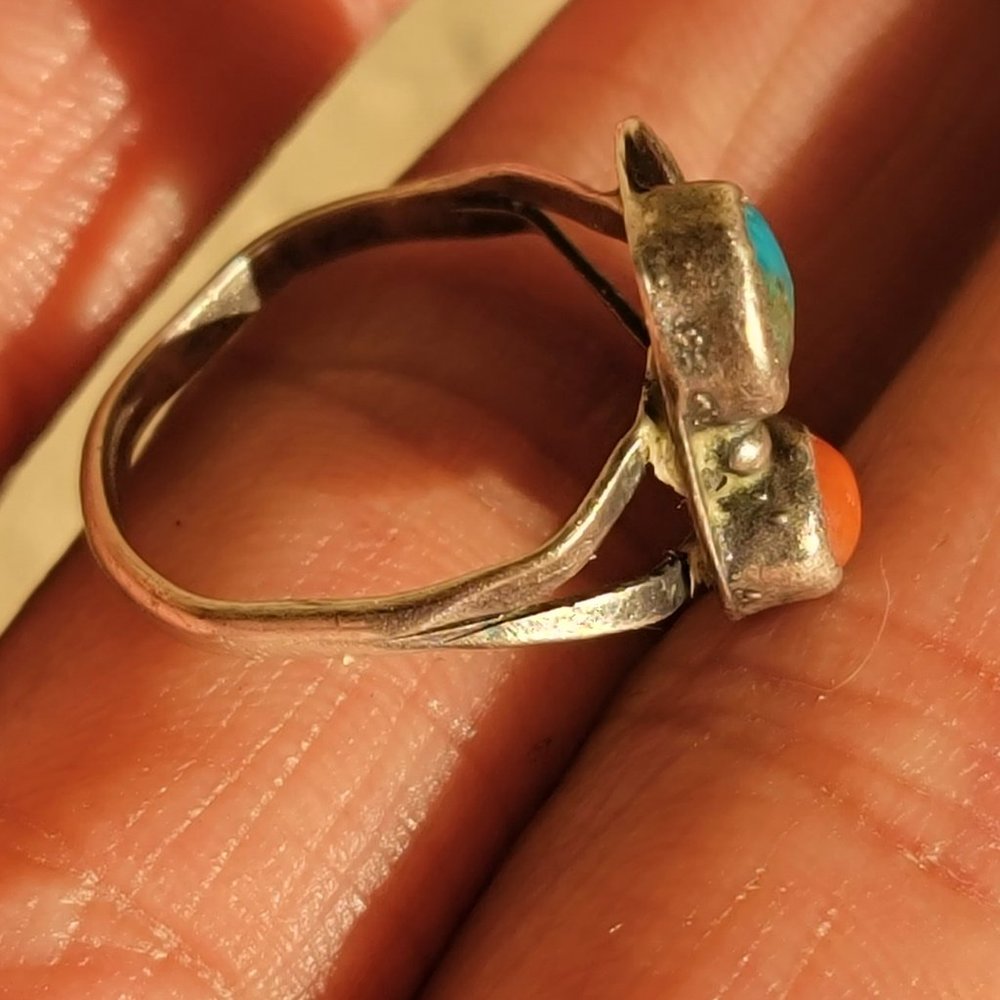 Native American handmade vintage 925 sterling silver turquoise + coral squash bl - Picture 7 of 13